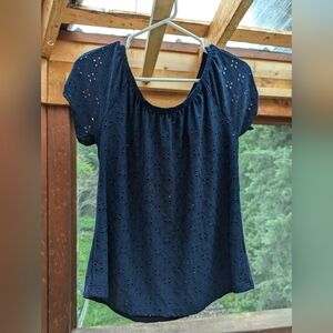 Eyelet top with cold shoulder sleeves